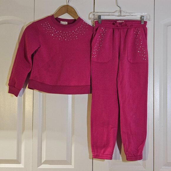 Btween Girls Size 10 Jogger Set Pink 2-Piece Fleece Rhinestones Sweat Set - Picture 1 of 13